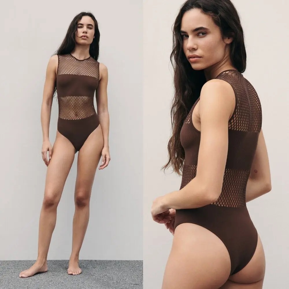 NWT Brown perfored bodysuit with cutout back